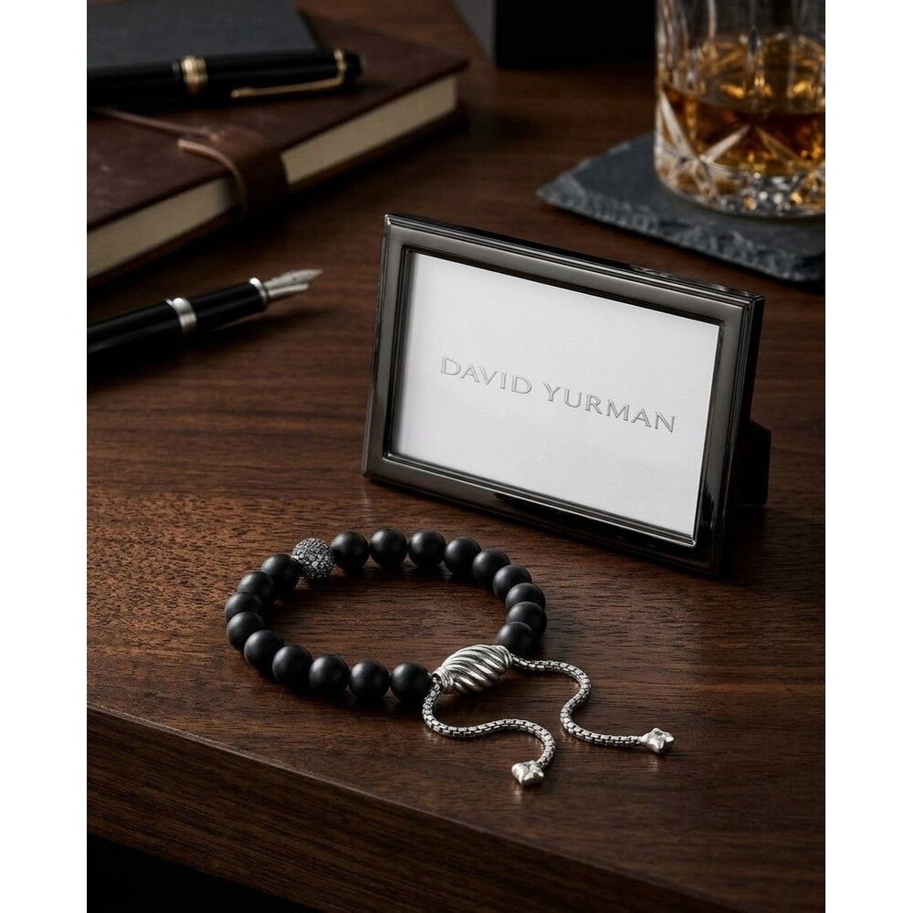 David Yurman Sterling silver black  Diamond & Onyx Beads Spiritual Bracelet